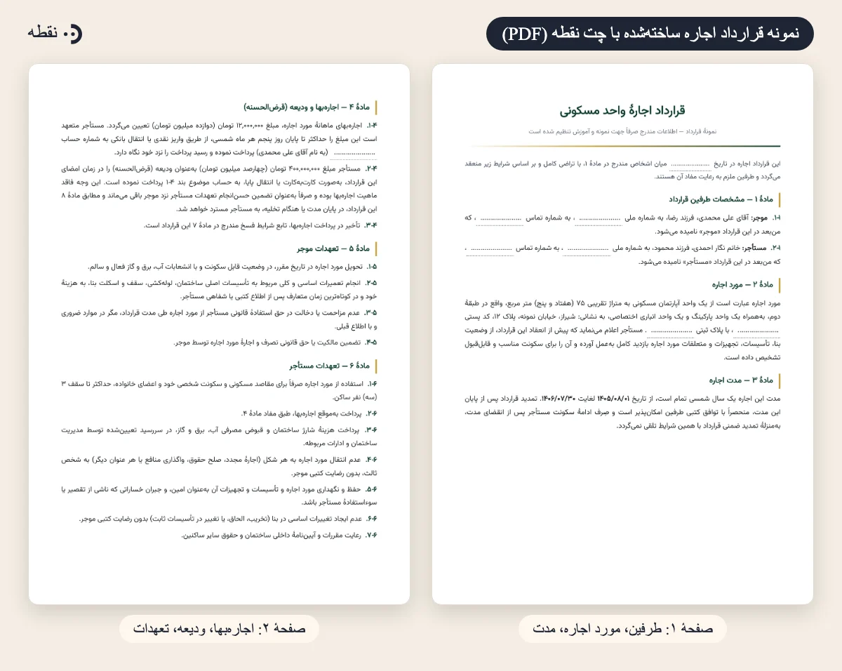 پیش‌نمایش PDF نمونه قرارداد اجاره ساخته‌شده با چت نقطه