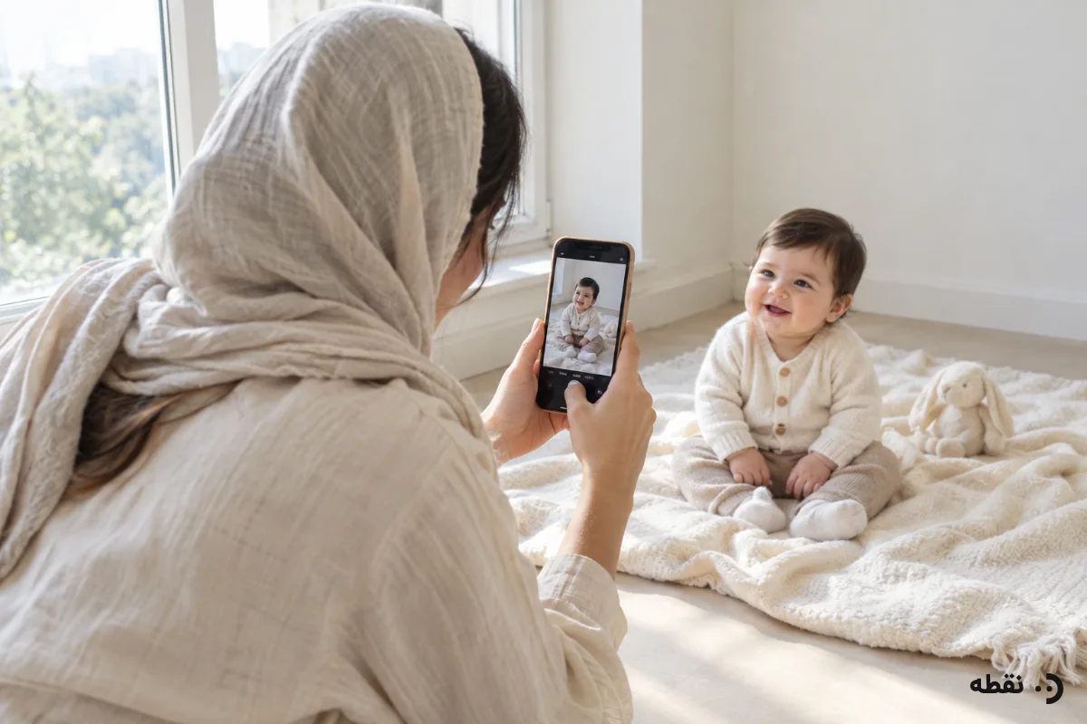 گرفتن عکس ورودی مناسب از نوزاد با گوشی کنار پنجره