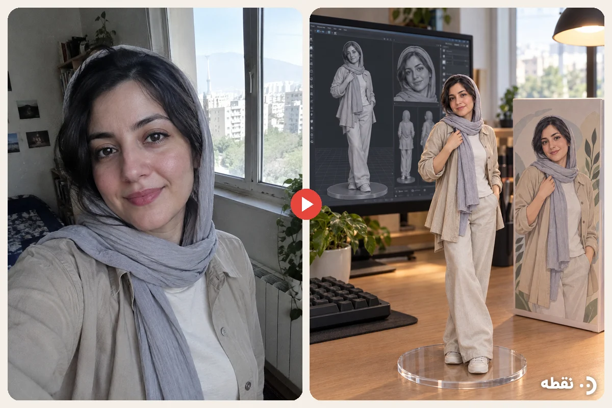 قبل و بعد ساخت عکس فیگور با هوش مصنوعی؛ سلفی یک زن و فیگور کلکسیونی ساختهشده از همان عکس روی میز کار
