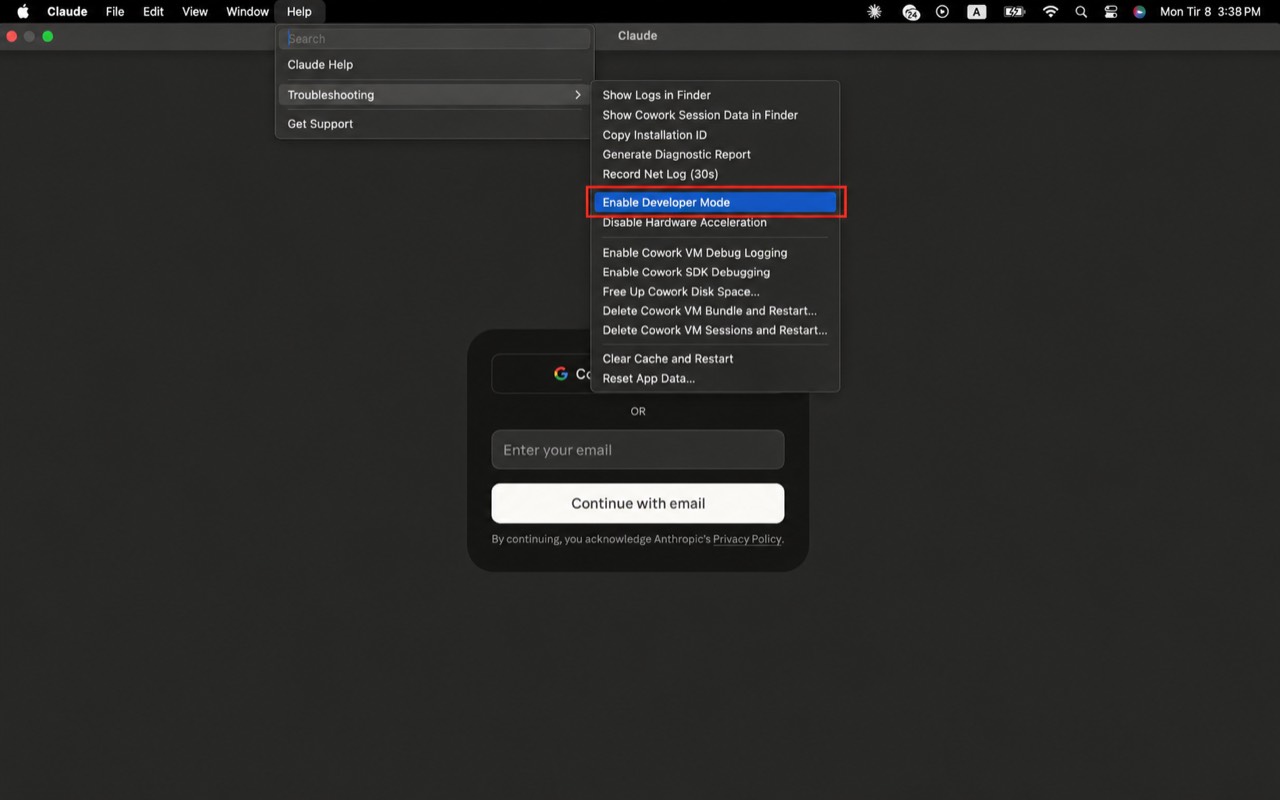 Help → Troubleshooting → Enable Developer Mode