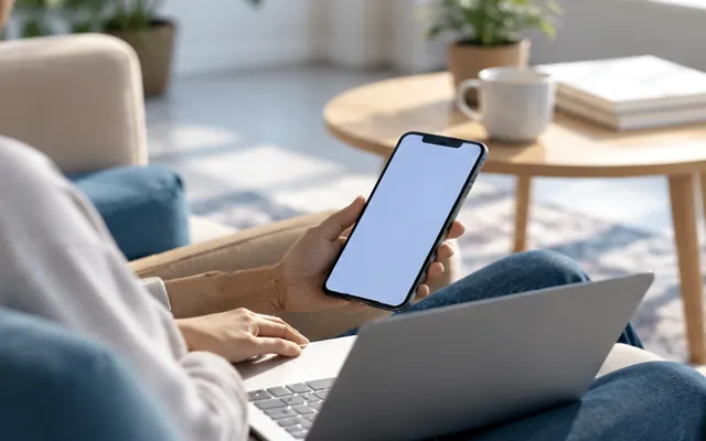 کار با لپتاپ و تلفن همراه در فضای خانگی