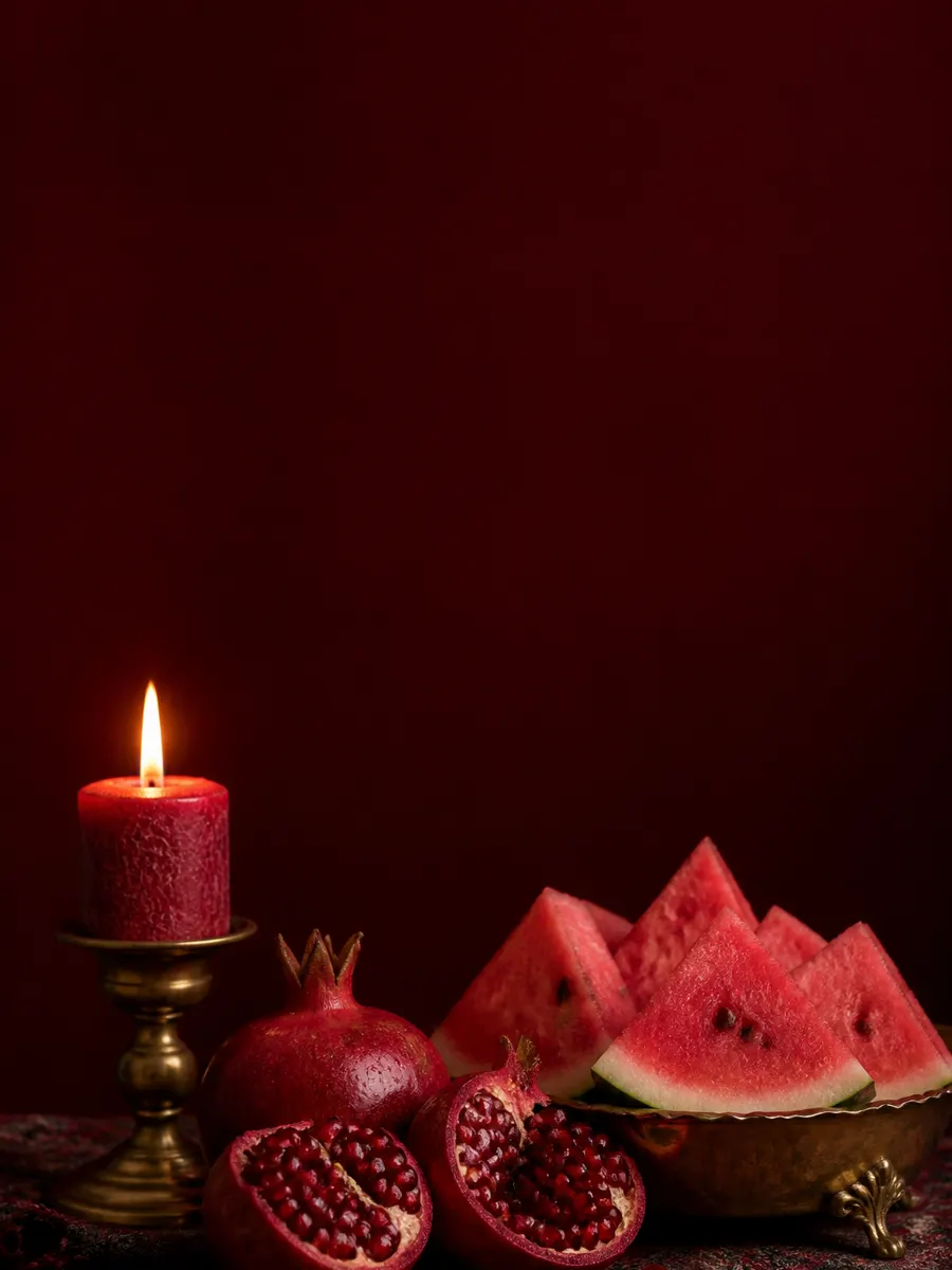 پوستر مینیمال شب یلدا با انار و شمع