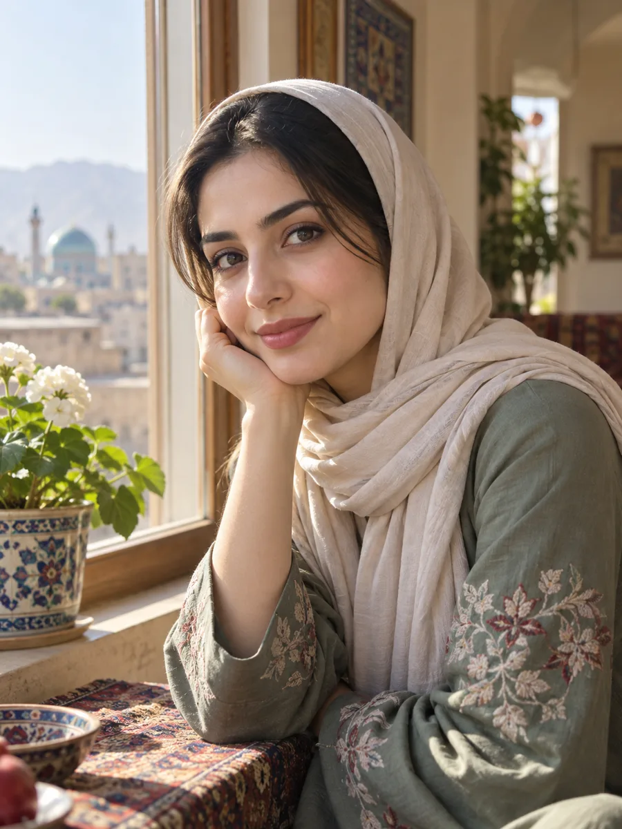 پرتره یک خانم با نور طبیعی و کادر مرتب